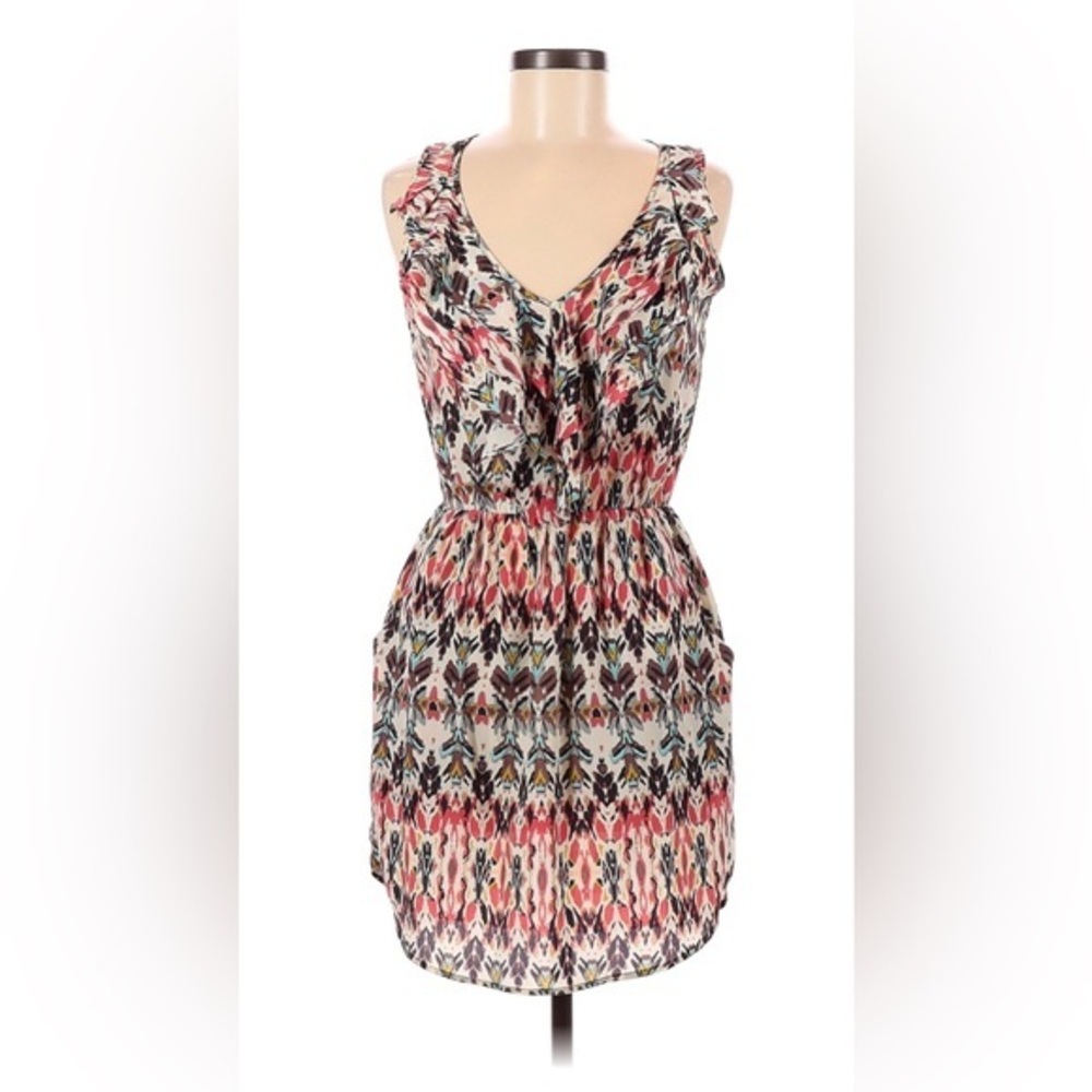 AQUA Bloomingdale's Women's Ruffled V-Neck Sleeveless Mini Dress Cinched Waist M